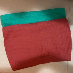 Rust Pink and Teal Ribbed Strapless Tube Top / Bandeau Bra Duo